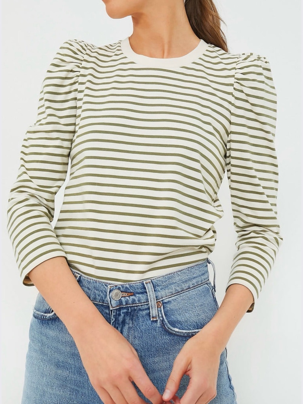 Tuckernuck Pomander Place Olive Striped Vesty Puff Sleeve Sweatshirt